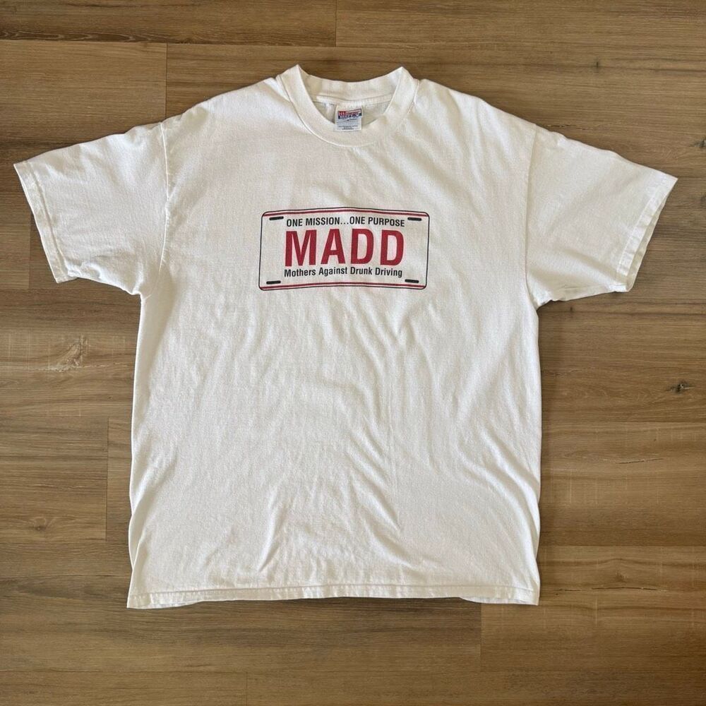 Vintage 90s MADD Mothers Against Drunk Driving White Shirt Size XL One Mission